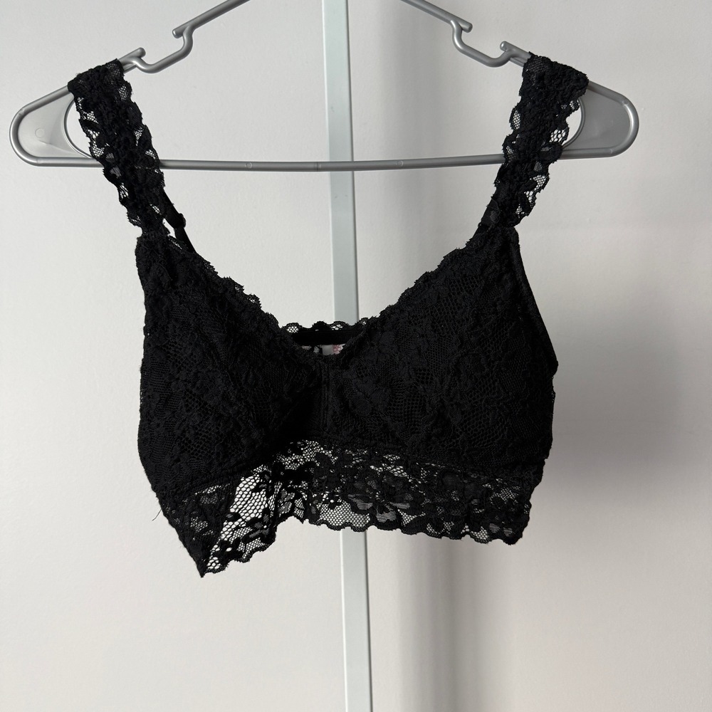 Whimsigoth No Boundaries‎ S Black Bralette Floral Lace Scalloped Bra Witchy Boho